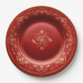 Rote und goldene Weihnachtsfeier Pappteller (Vorderseite)