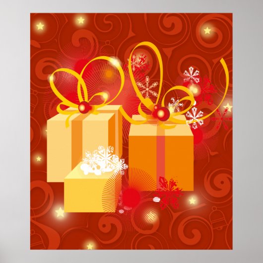 Rote und goldene Weihnachtsgeschenke Poster (Vorne)