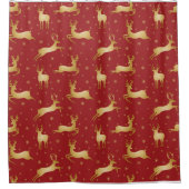 Rote und goldene Weihnachtsrinder Duschvorhang (Vorderseite)