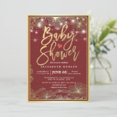 Rote und goldfarbene Rahmen-Lampen Kinderdusche Einladung (Stehend Vorderseite)