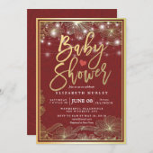 Rote und goldfarbene Rahmen-Lampen Kinderdusche Einladung (Vorne/Hinten)