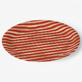 Rote und goldfarbene Streifen Pappteller (Schrägansicht)