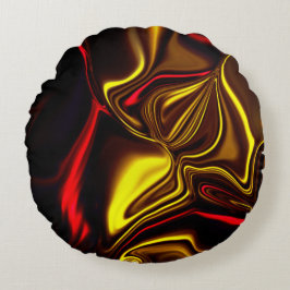 Rote und goldgelbe Linien auf dunklem Hintergrund Rundes Kissen