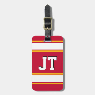 Rote und goldgelbe Sportstreifen Monogramm Gepäckanhänger