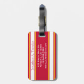 Rote und goldgelbe Sportstreifen Monogramm Gepäckanhänger (Rückseite vertikal)