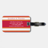 Rote und goldgelbe Sportstreifen Monogramm Gepäckanhänger (Rückseite horizontal)