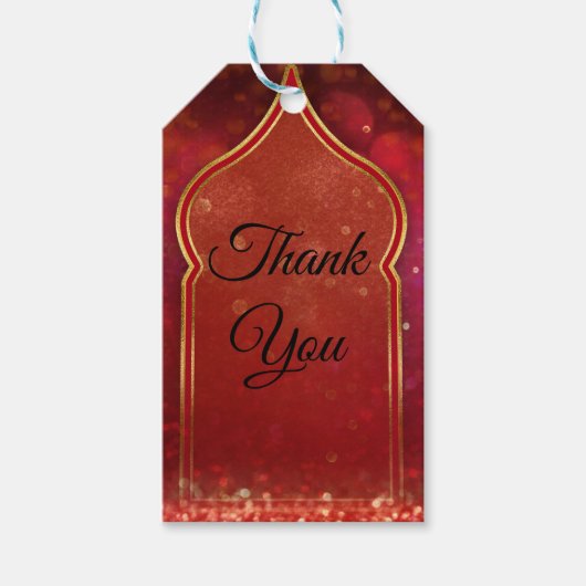 Rote und goldmarokkanische Gastgeschenk Hochzeit A Geschenkanhänger (Vorderseite)