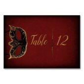 Rote und Goldmasquerade Hochzeitskarte Tischnummer (Rückseite)