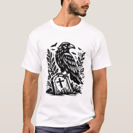 Rote und Grabstein Gotische Graveyard Line Art T-Shirt