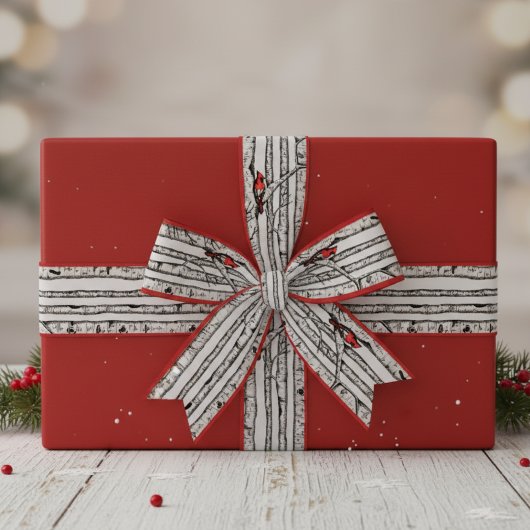 Rote und graue Birkenbäume und Rote Kardinal Ripsband