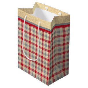 Rote und graue Farmhaus-Karo-Geschenktüte in mittl Mittlere Geschenktüte