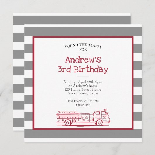 Rote und graue Feuerwehrfahrzeuge Einladung zum Ge (Vorne/Hinten)