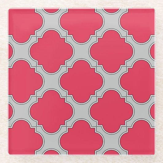 Rote und graue Quatrefolien Glasuntersetzer (Vorderseite)