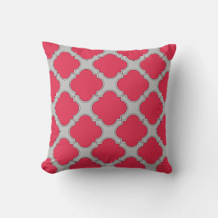 Rote und graue Quatrefolien Kissen