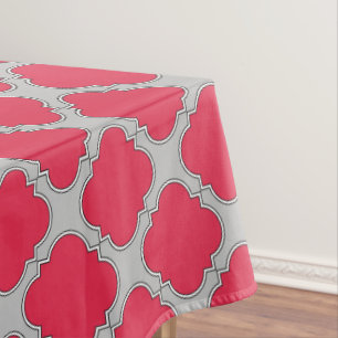Rote und graue Quatrefolien Tischdecke