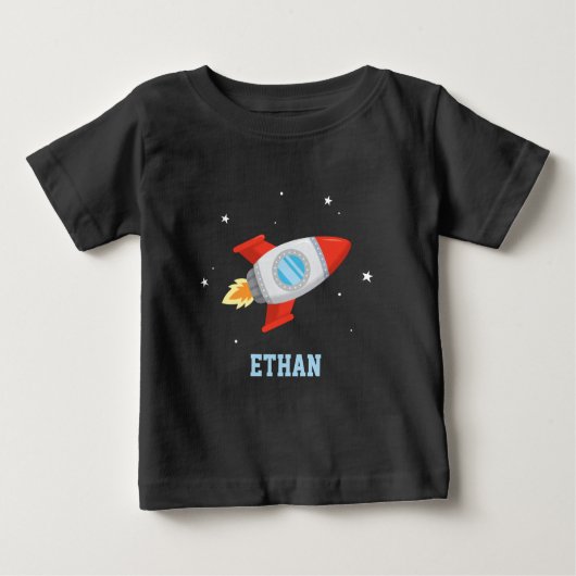 Rote und graue Rakete im Weltraum Baby T-shirt (Vorderseite)