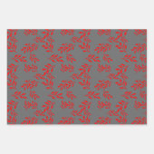 Rote und graue Tasten, Blumennoten und Polka-Punkt Geschenkpapier Set (Vorderseite 3)