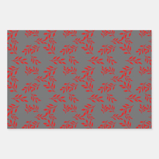 Rote und graue Tasten, Blumennoten und Polka-Punkt Geschenkpapier Set (Vorderseite 3)