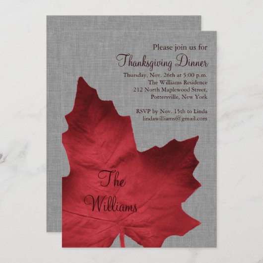 Rote und graue Wäsche Erntedank Abendessen Einladu Einladung (Vorne/Hinten)