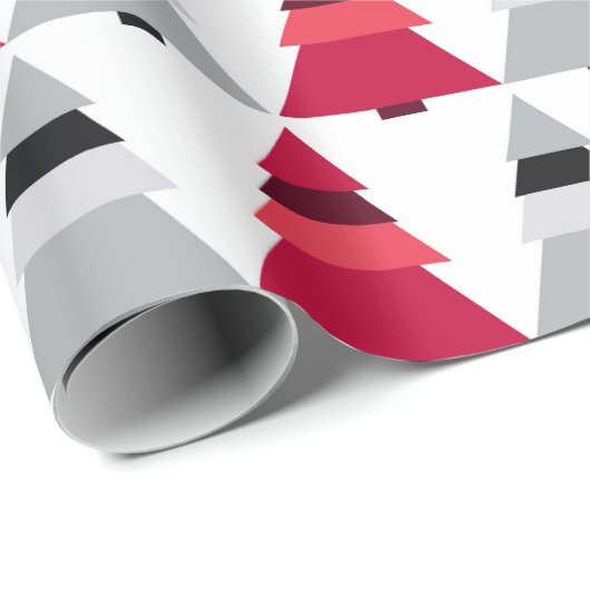 Rote und graue Weihnachtsbaumen Geschenkpapier (Rolleneckpunkt)