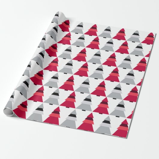 Rote und graue Weihnachtsbaumen Geschenkpapier (Ungerollt)