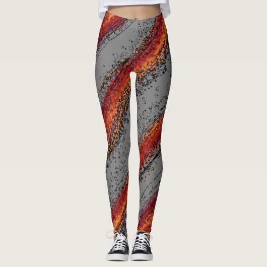 Rote und graue Wellen Leggings (Vorderseite)
