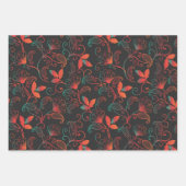 Rote und grüne Abstrakte Blüte im Schwarzen Hinter Geschenkpapier Set (Vorderseite)