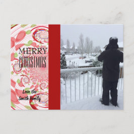 Rote und grüne Abstrakte Fotokarte Feiertagspostkarte