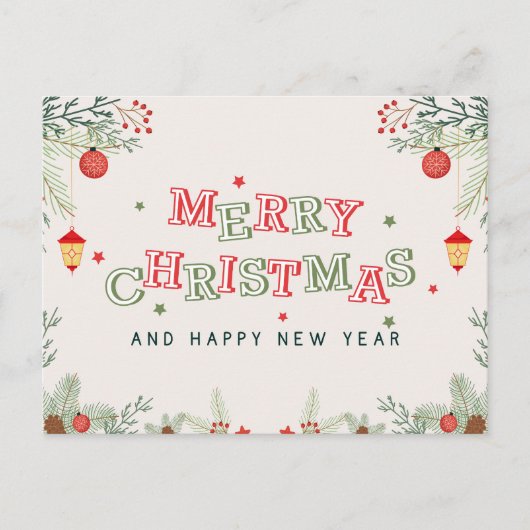 Rote und grüne Ästhetik frohe Weihnachten Postkarte (Vorderseite)
