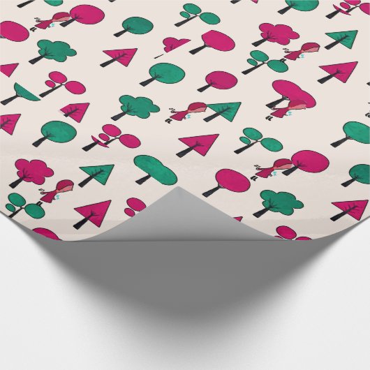 Rote und grüne Bäume mit Mädchen Geschenkpapier (Ecke)