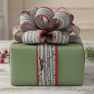 Rote und grüne Birken und Vögel des Roten Kardinal Ripsband