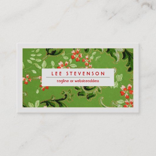 Rote und grüne Blume Vintages Blumenmuster Visitenkarte (Vorderseite)