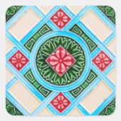 Rote und grüne Blumenzille Quadratischer Aufkleber (Vorderseite)