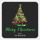 Rote und grüne Blütenbaum Frohe Weihnachten Quadratischer Aufkleber (Vorderseite)
