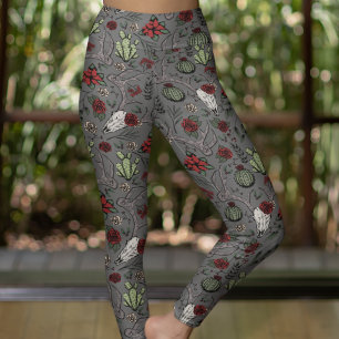 Rote und grüne Cowgirl Hirschschädel & Antler Leggings