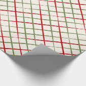 Rote und grüne Crosshatch Kariert auf Creme Geschenkpapier (Ecke)