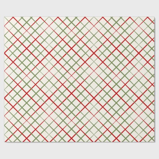 Rote und grüne Crosshatch Kariert auf Creme Geschenkpapier (Flach)