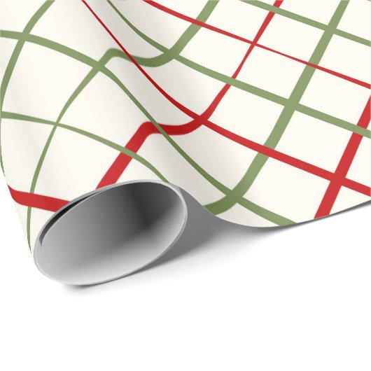 Rote und grüne Crosshatch Kariert auf Creme Geschenkpapier (Rolleneckpunkt)