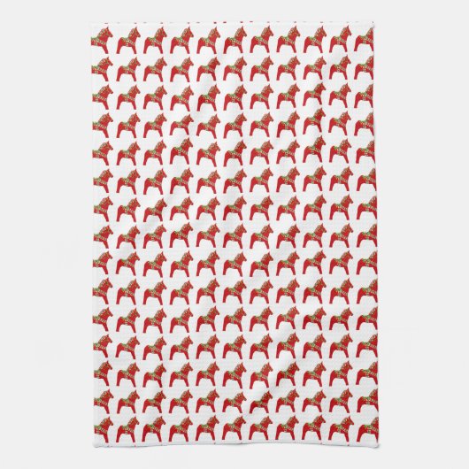 Rote und grüne dala Horse Kitchen Handtücher (Vertikal)
