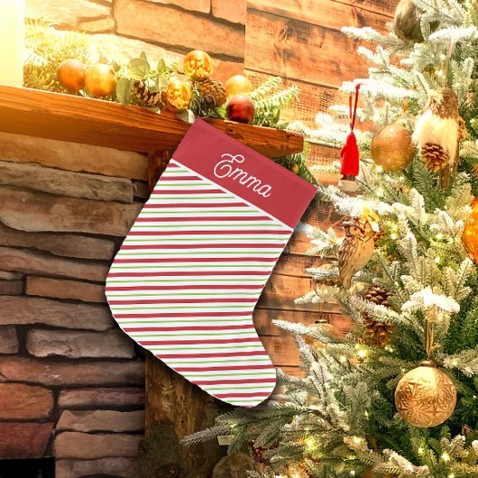 Rote und grüne Diagonal-Urlaubsstreifen Großer Weihnachtsstrumpf