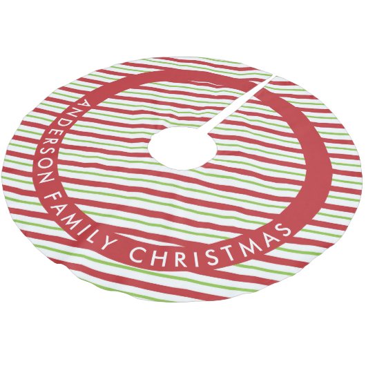 Rote und grüne Diagonal-Urlaubsstreifen Polyester Weihnachtsbaumdecke (Schrägansicht)