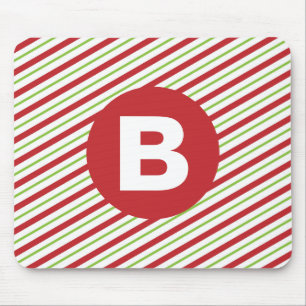 Rote und grüne diagonale Nadelstreifen-Monogramm Mousepad