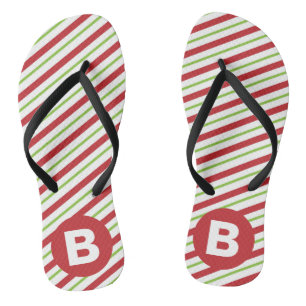 Rote und grüne diagonale Pinstreifen-Monogramm Badesandalen