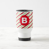 Rote und grüne diagonale Pinstreifen-Monogramm Reisebecher (Mittel)