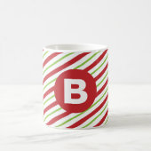 Rote und grüne diagonale Pinstripes-Monogramm Kaffeetasse (Mittel)