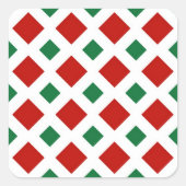 Rote und grüne Diamanten auf Weiß Quadratischer Aufkleber (Vorderseite)