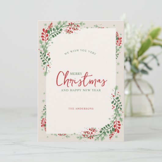 Rote und grüne Feiertage Einladung (Stehend Vorderseite)