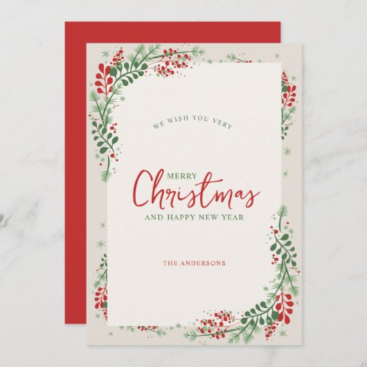 Rote und grüne Feiertage Einladung (Vorne/Hinten)