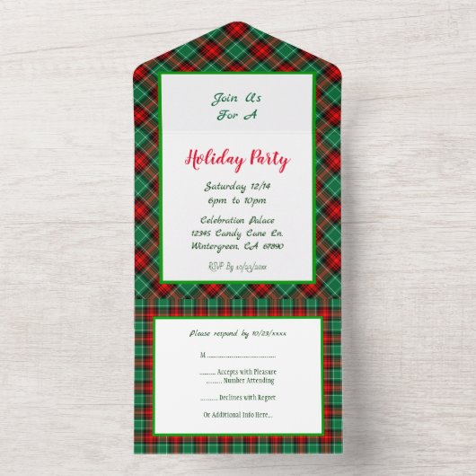 Rote und grüne Ferien Kariert All In One Einladung (Innen Boden)