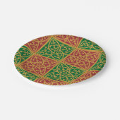 Rote und grüne Fleur-de-lis-Ferienpapierplatte Pappteller (Schrägansicht)